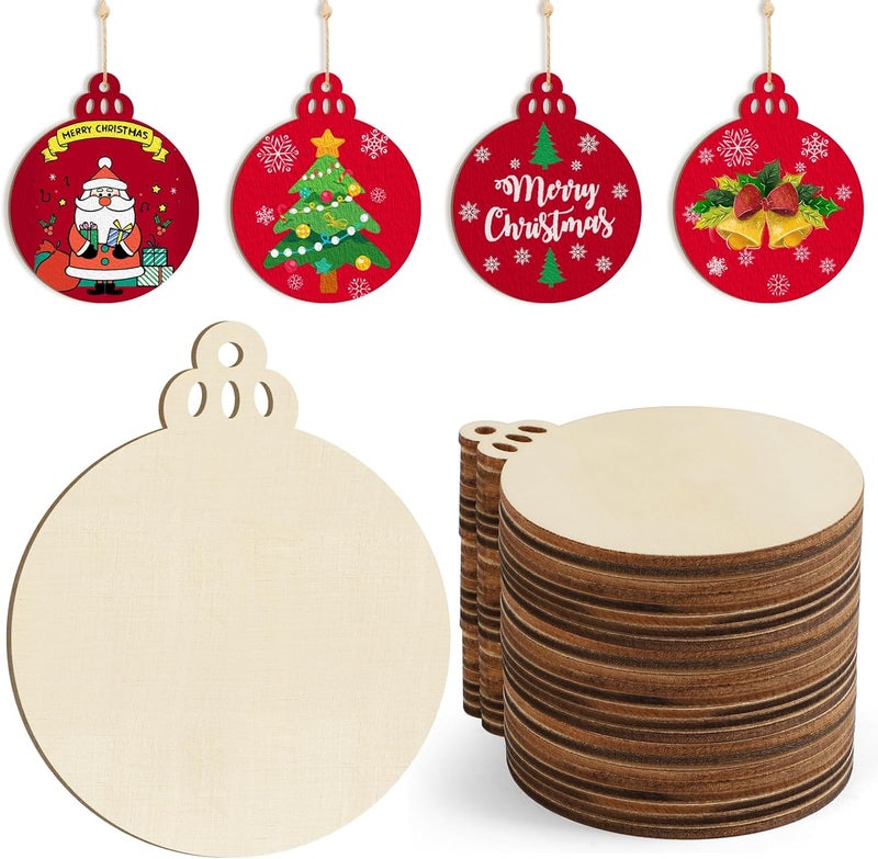 Sophena Wooden Christmas Ornaments to Paint Christmas Bell Decoration Cutouts Unfinished 24PCS 3.5 x 3 inches, DIY Blank Unfinished Christmas Tree Wood Discs Ornament for Home Crafts Hanging - Image 1